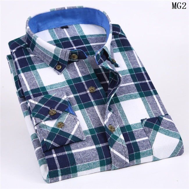 Men Flannel Plaid Shirt 100% Cotton 2020 Spring Autumn Casual Long Sleeve Shirt Soft Comfort Slim Fit Styles Brand Man Plus Size