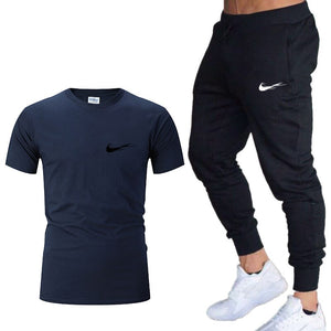 Tracksuit men Training Pants Men Sweatpants+running t-shirts men sets jogging Sportswear men Pants Gym Fitness 2 Piece Set