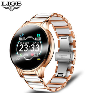 LIGE Luxury Smart Watch Women Waterproof Sports Fitness Tracker For Android ios Reloj inteligente Ceramic Strap smart watch Men