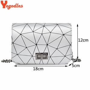 Yogodlns New Fashion Diamond Chain Black Purse Women Shoulder Bag Plaid Lady Mini Crossbody Bag PU Leather Lock Flap Handbag