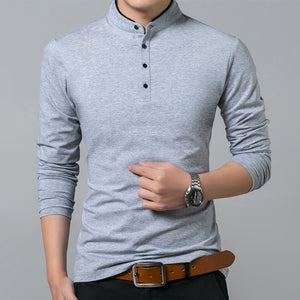 Hot Sale 2020 Spring Mens Tshirt Long Sleeve Stand Basic Solid Blouse Tee Shirt Top Casual Cotton T-shirt Men Undershirt