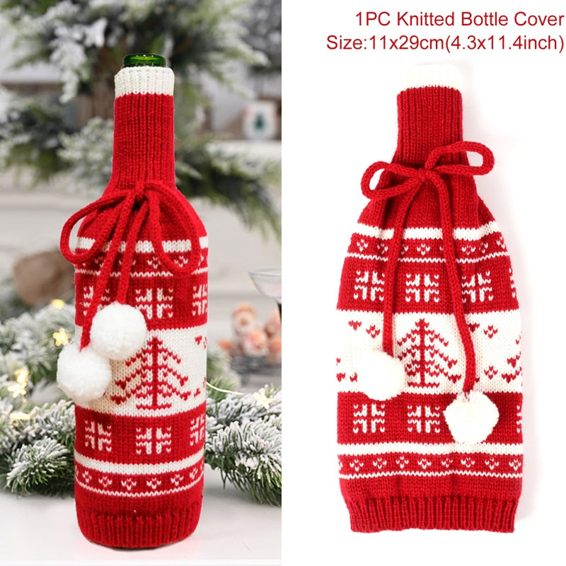 Christmas Wine Bottle Cover Merry Christmas Decor For Home 2020 Natal Noel Christmas Table Decor Xmas Gift Happy New Year 2021