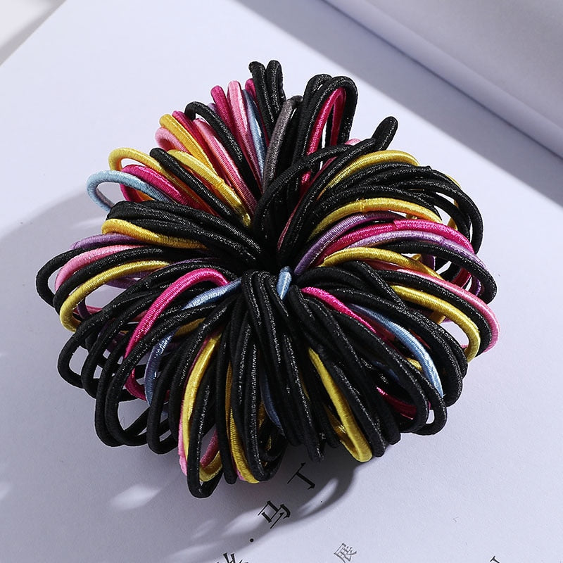 100PCS/Set Girls Candy Colors Nylon Elastic Hair Bands Children Rubber Band Headband Scrunchie Fashion Hair Accessories