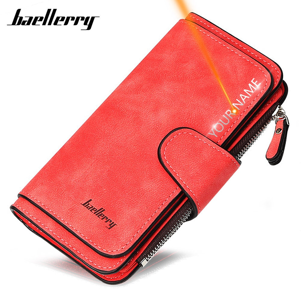 2020 Women Wallets Name Engrave Fashion Long Leather Top Quality Card Holder Classic Female Purse Zipper Wallet For Women