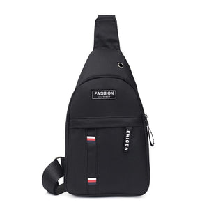 Fashion Men Solid Color Shoulder Crossbody Chest Bag with Earphone Hole Portable Nylon Travel Large Capacity Zipper Handbags