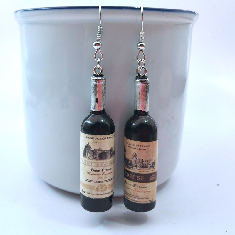 DIY Simulation Wine Bottle Dangle Earrings for women Cool Red,Yellow,Blue Wine Drop Earrings Wholesale Jewelry