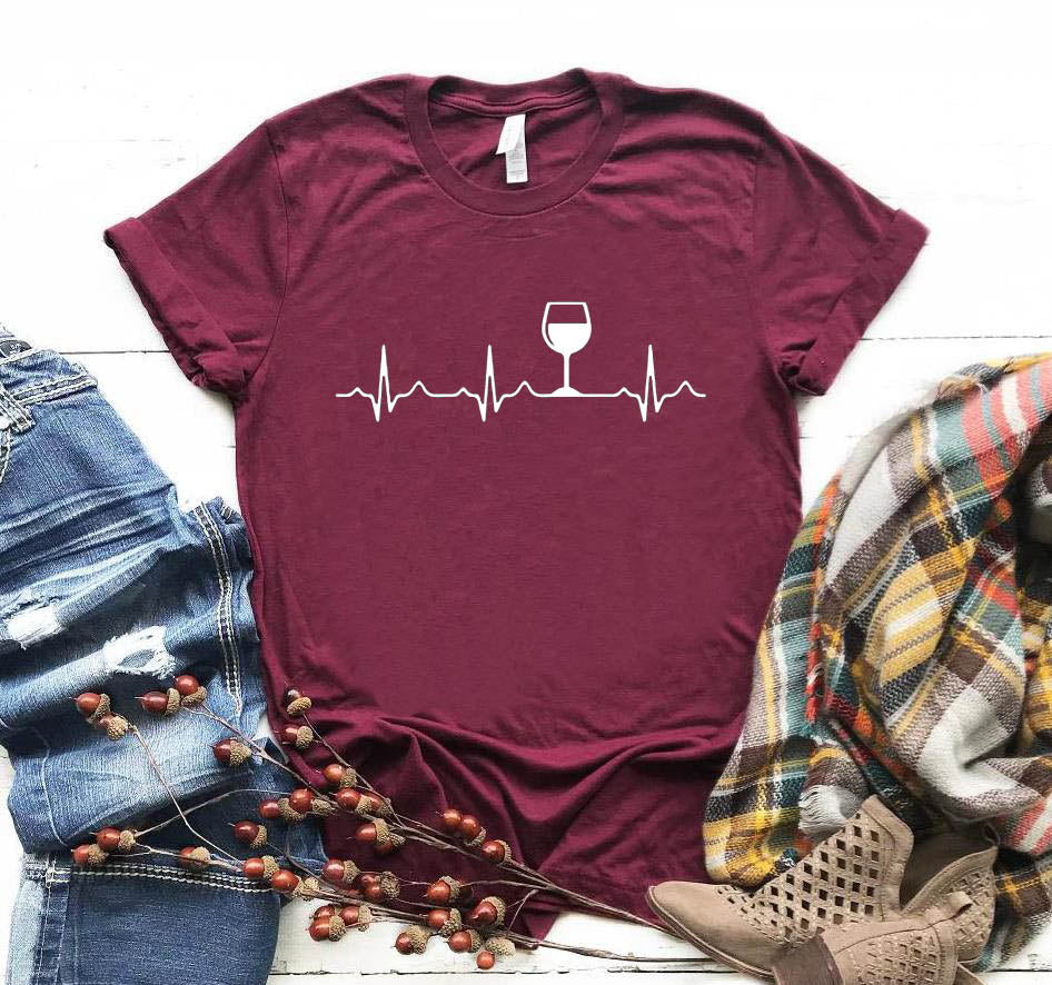 Wine Heartbeat Women tshirt Cotton Casual Funny t shirt Lady Yong Girl Top Tee Higher Quality Drop Ship 6 Colors S-485