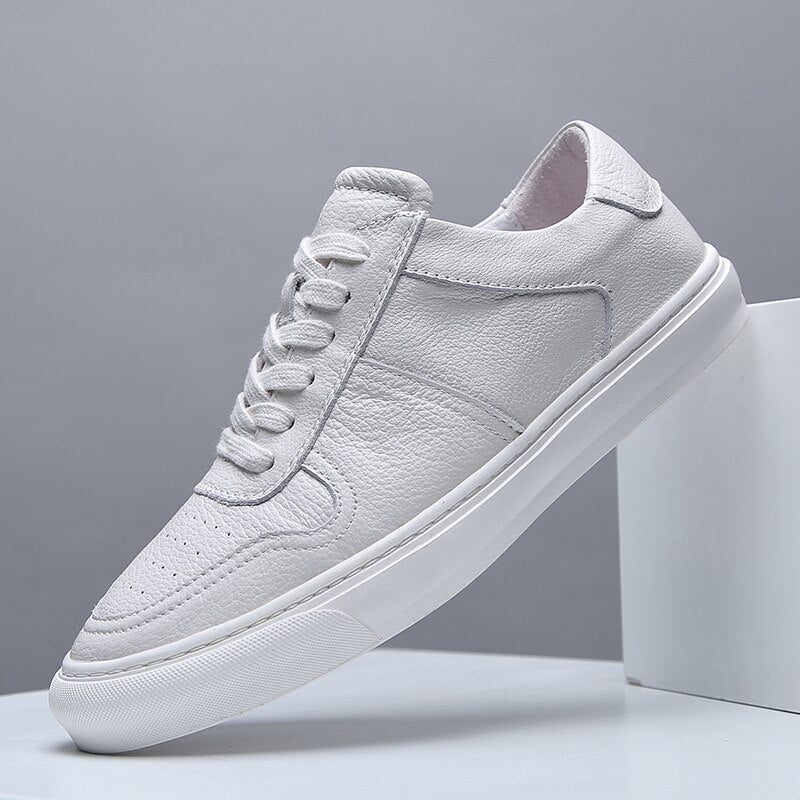 Men Casual Shoes Luxury Brand Fashion Black White Sneakers Men 100% COw Leather Breathable Soft Walking Footwear Free shipping