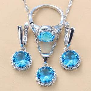 2020 New 925 Silver Wedding Jewelry Sets Black Zircon Dangle Earrings and Necklace Ring 3 piece Set women Trendy Costume
