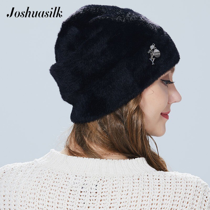 Joshuasilk winter woman hat Faux fur and angora rabbits Soft and delicate Pendant decoration fashion For Girls