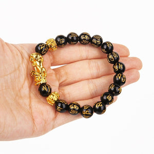 Feng Shui Black Beads Alloy Wealth Bracelet Unisex Wristband Gold Black Pixiu Wealth and Good Luck Women Men Bracelet