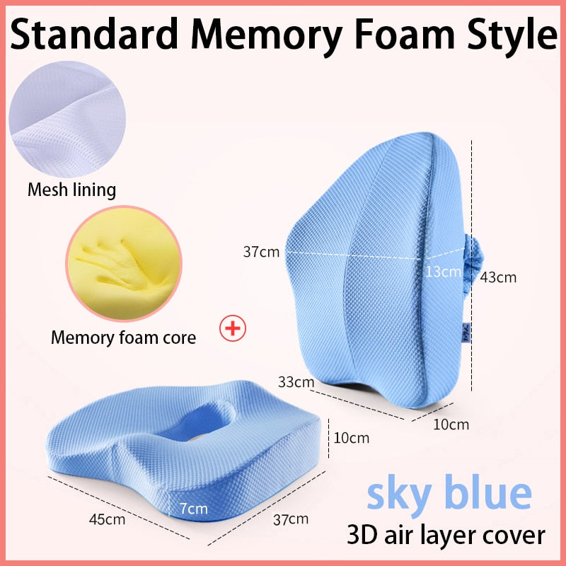 Memory Foam Seat Cushion Orthopedic Pillow Coccyx Office Chair Cushion Support Waist Back Cushion Car Seat Hip massage Pad Sets
