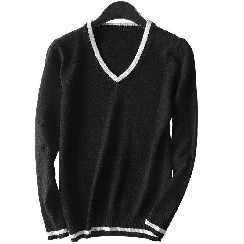 Hit Color Cashmere Cotton Blended V-Neck Sweater Women 2020 Autumn Winter Knitwear Jumper Pull Femme Pullover Sweater