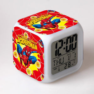 Disney Spiderman Anime Figures Digital Clocks Christmas Colorful Lights LED Alarm Clock Kids Toys for Children Birthday Gifts