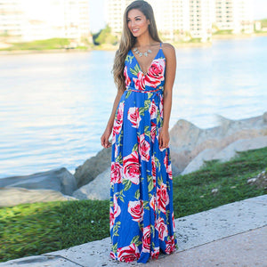 Floral Maxi Dresses for Women Summer 2021 Green V Neck Sleeveless Casual Halter Sundresses Women Party Beach Sexy Dress