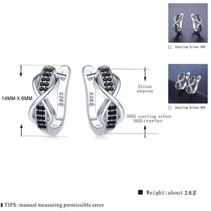2020 Black Awn 925 Sterling Silver Round Black Trendy Spinel Engagement Bow Hoop Earrings for Women Fine Jewelry Bijoux I157