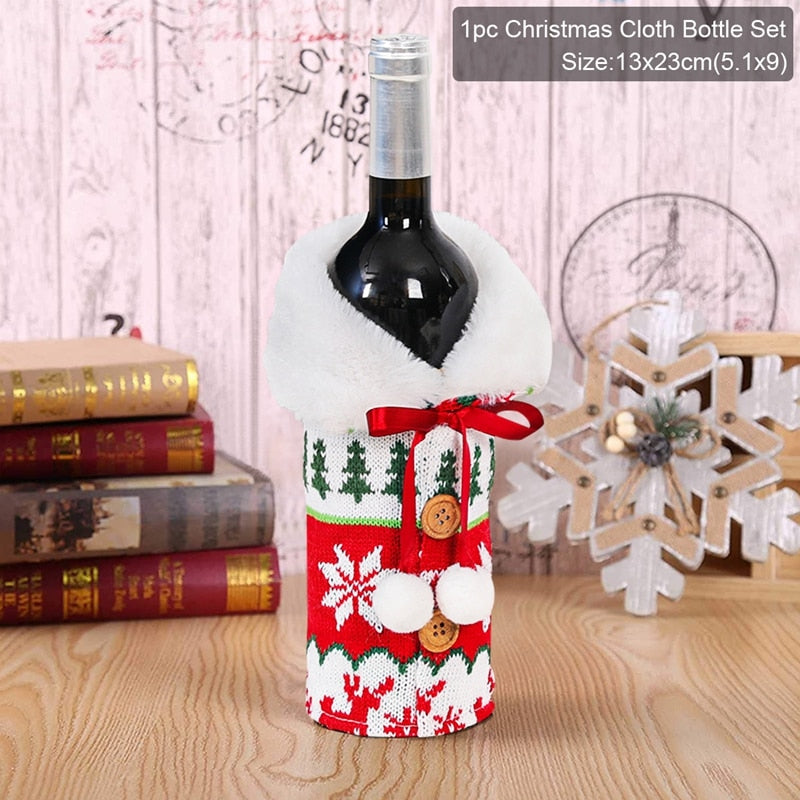 Christmas Wine Bottle Cover Merry Christmas Decor For Home 2020 Natal Noel Christmas Table Decor Xmas Gift Happy New Year 2021