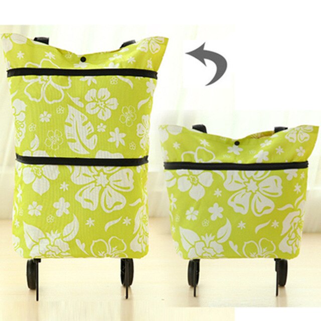 Portable Women Shopping Bag Folding Grocery Shopping Wheel Bag Small Pull Cart Buy Vegetables Food Storage Bag Organizer Tug Bag