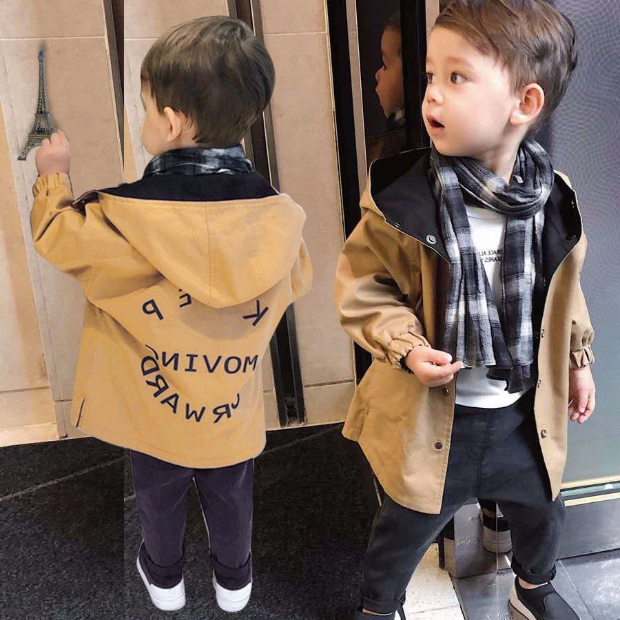Bébé garçon vêtements garçon printemps et automne double face lettre impression mi-longue coupe-vent garçon bébé à capuche coton veste