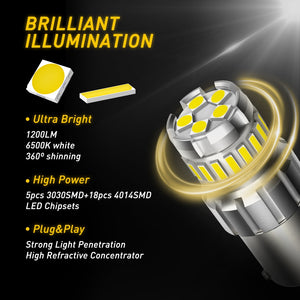 2x 1200LM Canbus P21W 1156 BA15S LED Bulb For Skoda Superb Octavia 2 FL 2010 2011 2012 2013 LED Daytime Running Light DRL Lamp