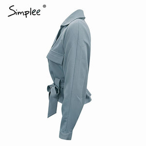 Simplee casual solid autumn winter jackets women Long sleeve notched outwear female coat Streetwear oversize ladies belt coats