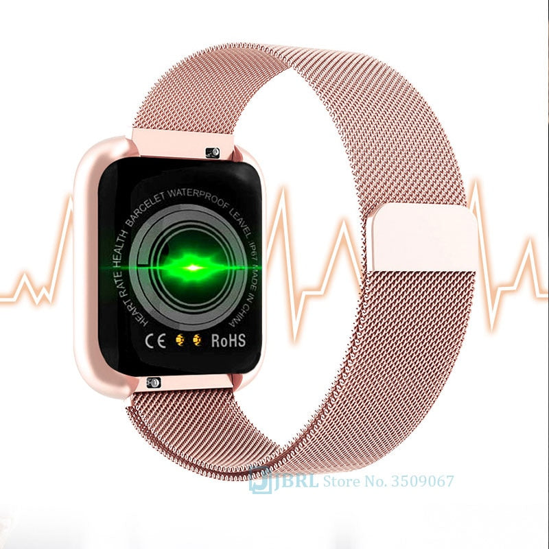 Fashion Stainless Steel Smart Watch Women Men Electronics Sport Wrist Watch For Android IOS Square Smartwatch Smart Clock Hours