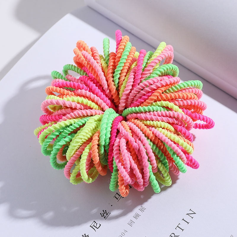 100PCS/Set Girls Candy Colors Nylon Elastic Hair Bands Children Rubber Band Headband Scrunchie Fashion Hair Accessories