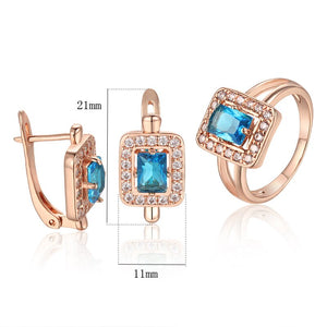 FJ Big Sales 3 Style Women Blue/White Stone Jewelry Sets 585 Gold Color Cubic Zircon Flowers Earrings+Rings Jewelry