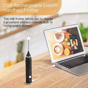 3-Speeds Egg Beater Coffee Milk Drink Whisk Mixer Heads Eggbeater Frother Stirrer USB Rechargeable Handheld Food Blender Whisk