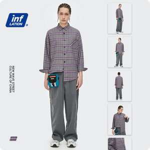 INFLATION Harajuku Plaid Shirt Men рубашка 2020 Autumn Loose Casual Long Sleeve Shirt Men Cotton Hip Hop Checked Shirt Male2080W