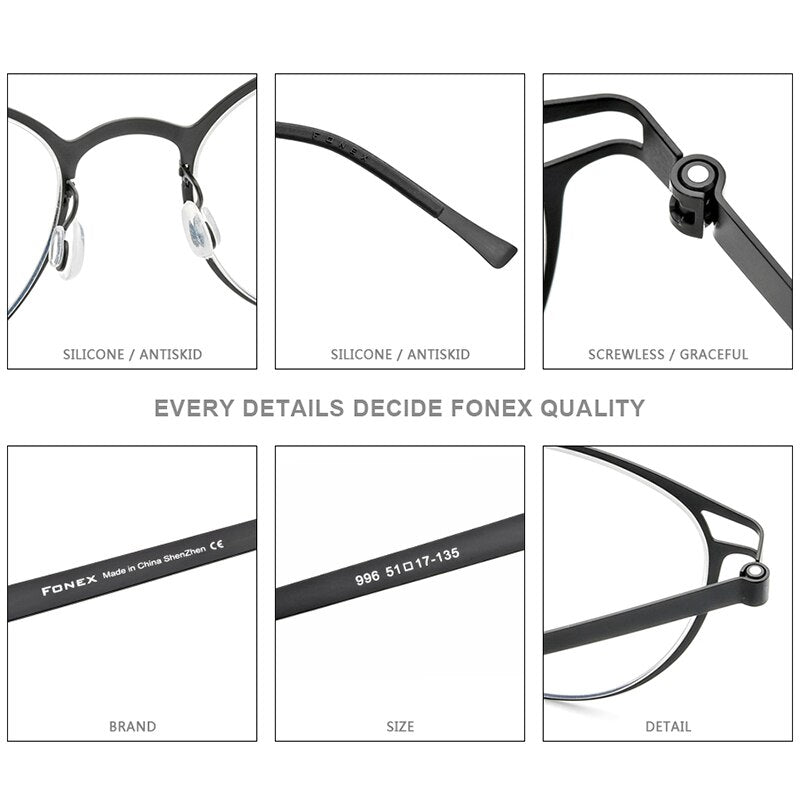 FONEX Alloy Glasses Frame Women 2020 New Vintage Round Myopia Optical Frames Prescription Eyeglasses Men Screwless Eyewear 996