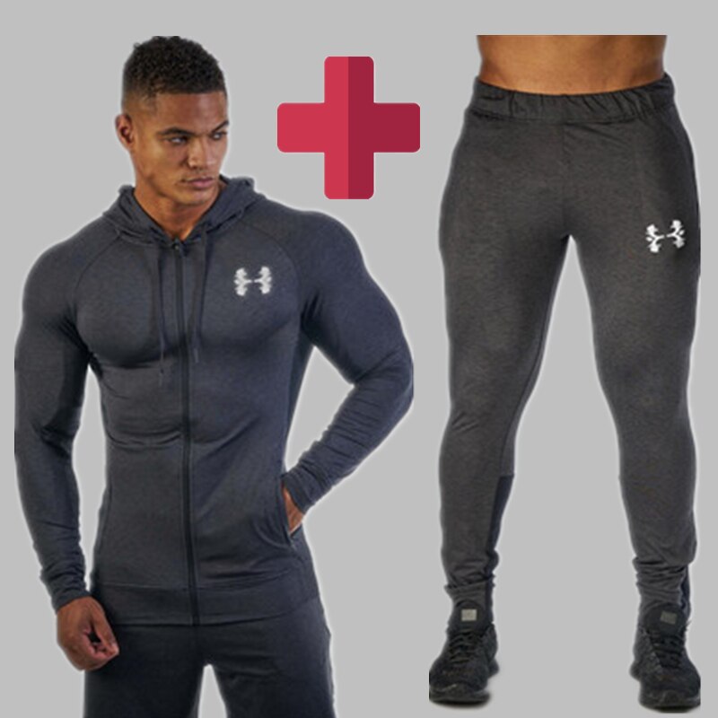 gyms men Spring Set Men's Fashion Sportswear Tracksuits Sets Men's Bodybuilding Hoodies+Pants casual fitness Outwear Suits men