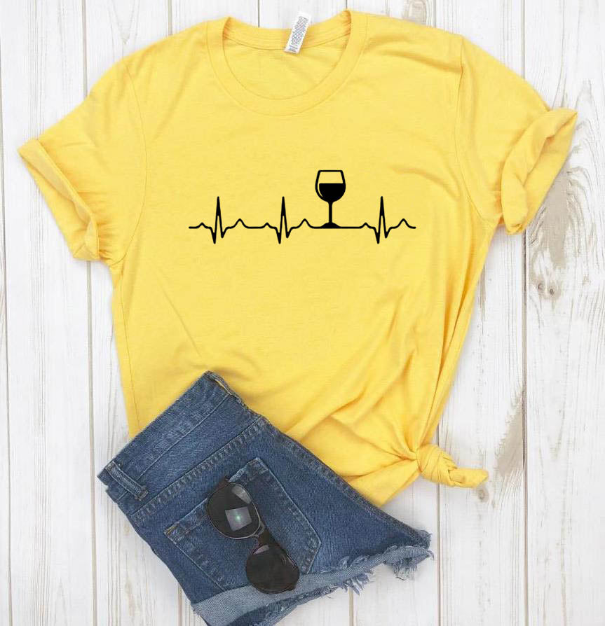 Wine Heartbeat Women tshirt Cotton Casual Funny t shirt Lady Yong Girl Top Tee Higher Quality Drop Ship 6 Colors S-485