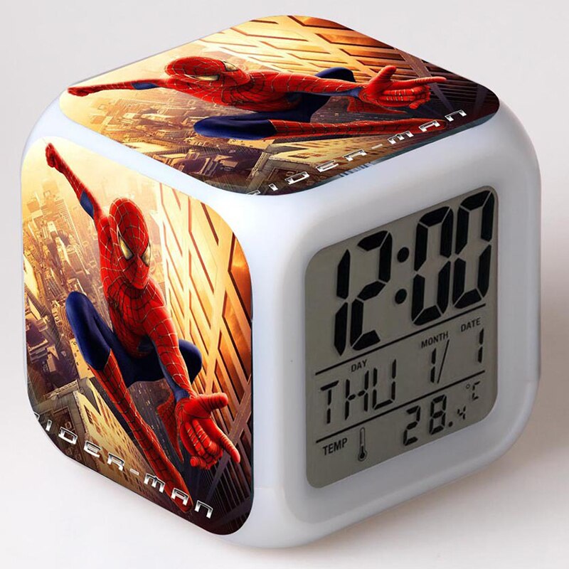 Disney Spiderman Anime Figures Digital Clocks Christmas Colorful Lights LED Alarm Clock Kids Toys for Children Birthday Gifts
