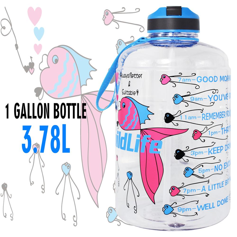 QuiFit 3.78L 2.2L 1.3L 128oz Gallon Water Bottle with Straw Clear Plastic Drinking Bottles GYM Tool Jug BPA Free Sports Cup