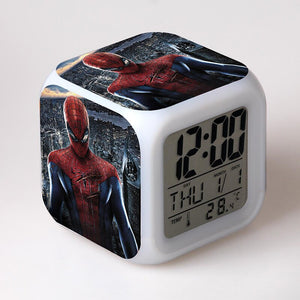 Disney Spiderman Anime Figures Digital Clocks Christmas Colorful Lights LED Alarm Clock Kids Toys for Children Birthday Gifts
