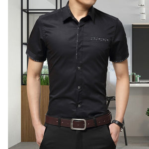 2021 Summer New Men's Shirt Brand Luxury Men Cotton Short Sleeves Dress Shirt Turn-down Collar Cardigan Shirt Men Clothes