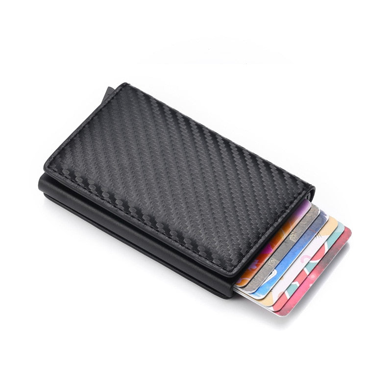 DIENQI Carbon Fiber Card Holder Wallets Men Brand Rfid Black Magic Trifold Leather Slim Mini Wallet Small Money Bag Male Purses
