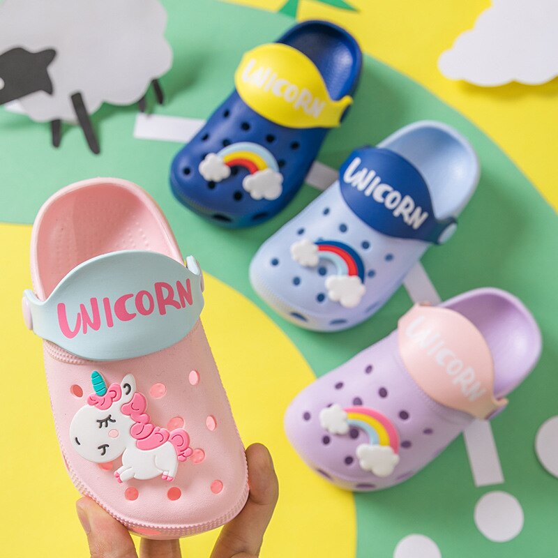 2020 Unicorn Shoes Slippers For Boy Girl Rainbow Shoes Summer Toddler Animal Kids Indoor Baby Slippers Pvc Cartoon Kids Slippers