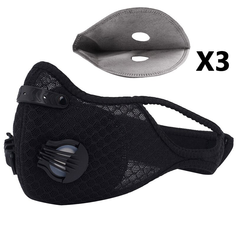 Anrancee Face Mask With Filter Breathing Valve Activated Carbon PM 2.5 Anti Pollution Bicycle Cycling Protection Bike Dust Mask
