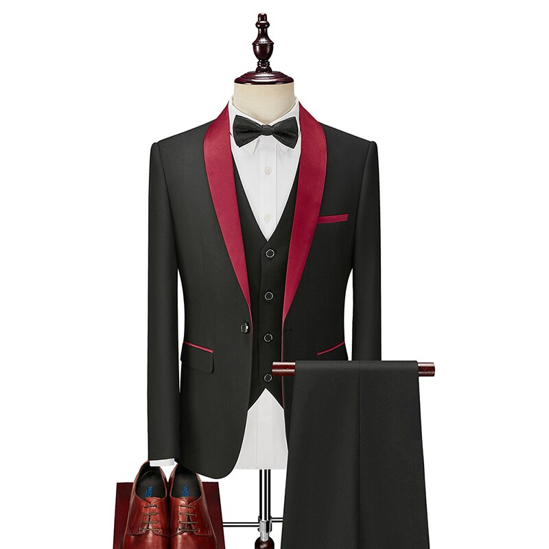 Shenrun Men Suit Tuxedo Groom Wedding Tuxedos Prom Ball Banquet Formal Suits Marriage Evening Dinner Three Pieces Shawl Lapel