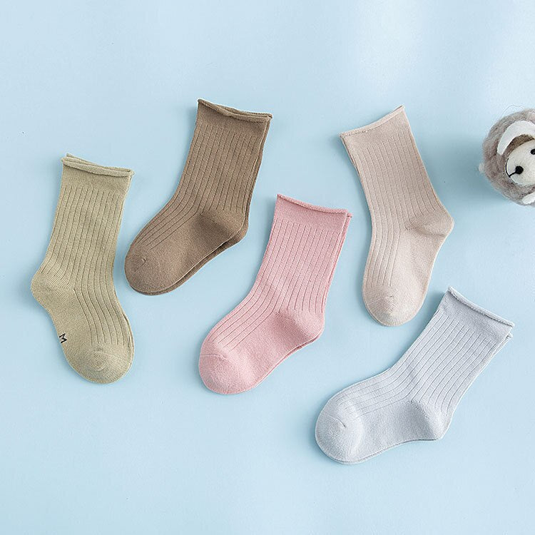 5pairs/lot 1-12 Years Spring Autumn Children Socks Baby Girls Cotton Short Socks Newborn Ribbed Letters Cartoon Girls Boys Socks