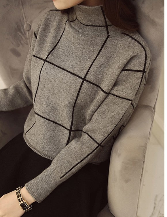 Turtleneck Sweater Women Pullover Patchwork Outfit New Casual Loose Han Edition Thick Long Sleeve Knit Clothes Vestidos LXJ974