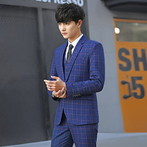 Men Slim Fit Plaid Suit 2pc set Male Wedding Groom Blazers Pants Man Formal Business Work Wear Suits Costume Homme