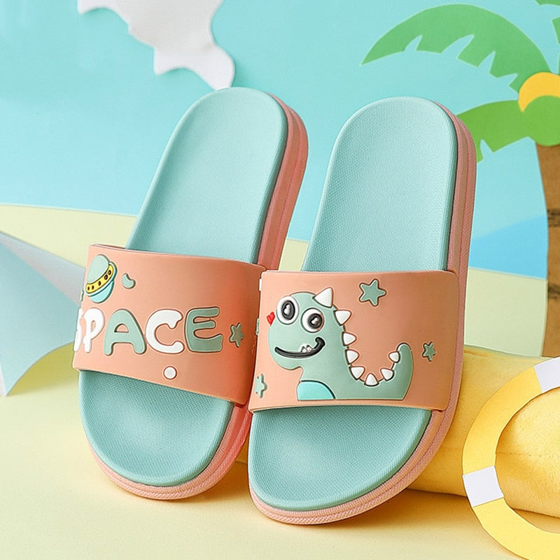 Cute Cartoon Dinosaur Designer House Women Slippers Summer Bathroom Non-slip PVC Slides Couples Shoes Indoor Girls Slippers