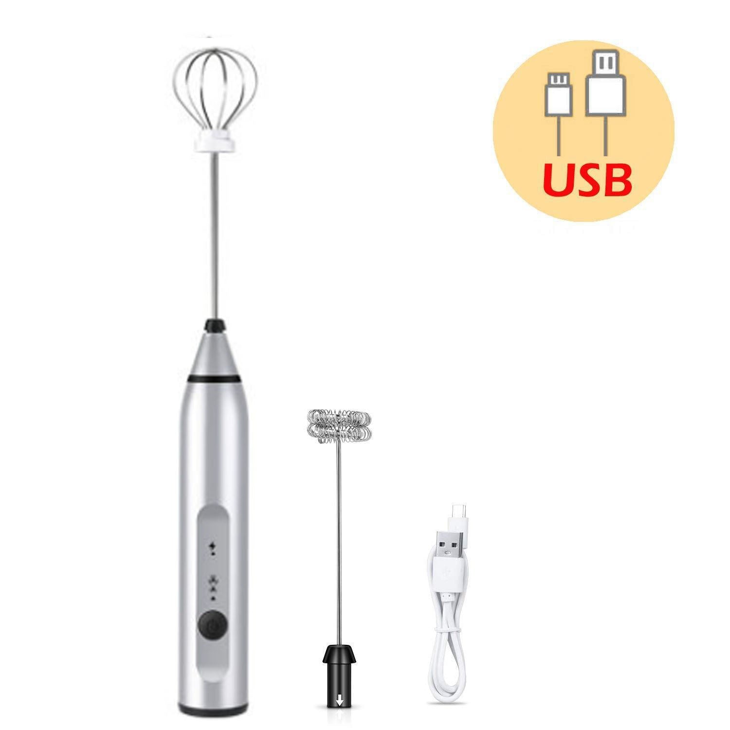 3-Speeds Egg Beater Coffee Milk Drink Whisk Mixer Heads Eggbeater Frother Stirrer USB Rechargeable Handheld Food Blender Whisk