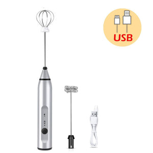 3-Speeds Egg Beater Coffee Milk Drink Whisk Mixer Heads Eggbeater Frother Stirrer USB Rechargeable Handheld Food Blender Whisk