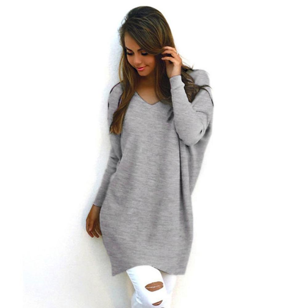 V-Neck Long-Sleeved Women'S Sweater Knitted Long Top Sweaters