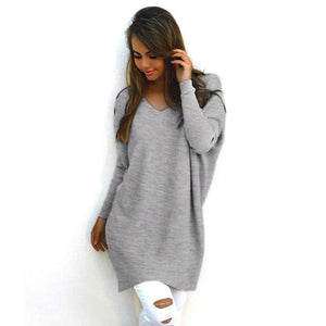 V-Neck Long-Sleeved Women'S Sweater Knitted Long Top Sweaters