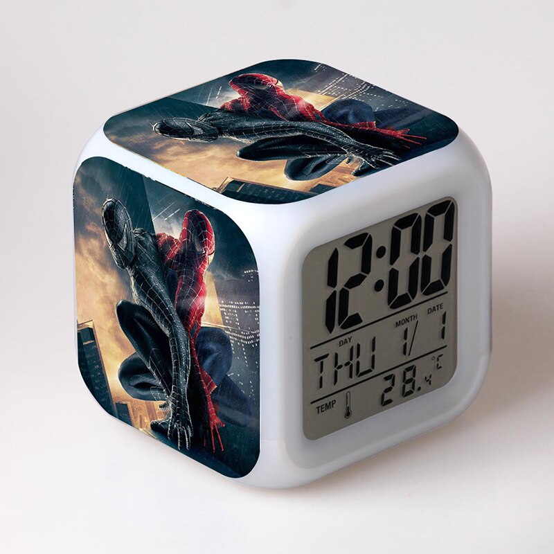 Disney Spiderman Anime Figures Digital Clocks Christmas Colorful Lights LED Alarm Clock Kids Toys for Children Birthday Gifts